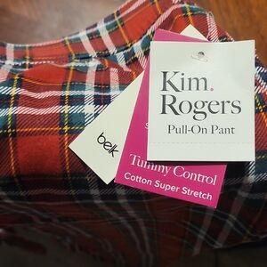Kim Rogers Red and Blue GreenPlaid Pull-On Pants Bramd New
